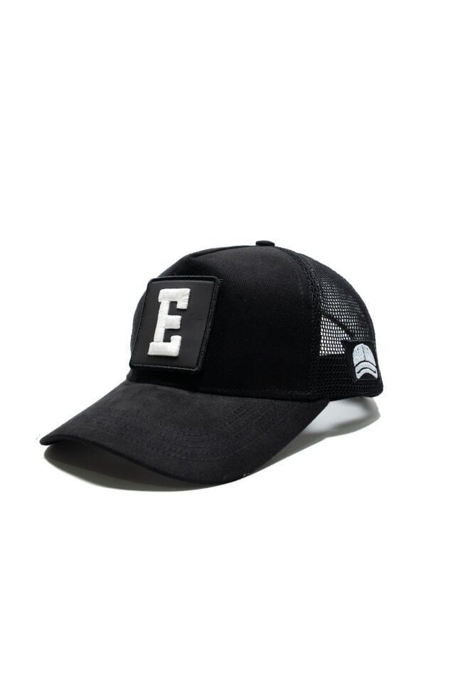 Harf Patch Detaylı Fileli Siyah Şapka | Günlük Kullanıma Uygun Spor Şapka - Trucker Cap