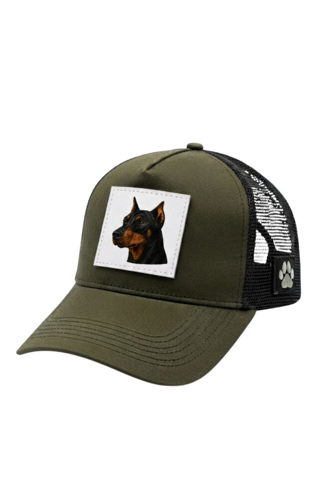 Doberman Köpek Baskılı Patch Detaylı Fileli Trucker Beyzbol Şapkası