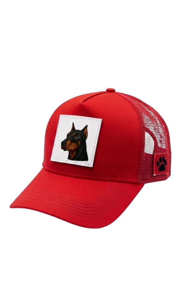 Doberman Köpek Baskılı Patch Detaylı Fileli Trucker Beyzbol Şapkası