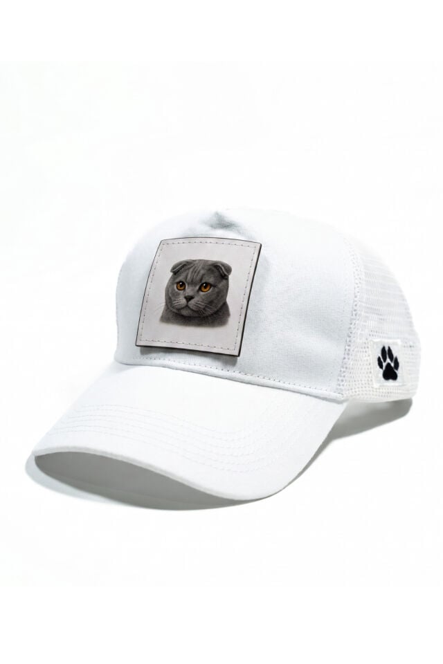 Scottish Fold Kedi Baskılı Patch Detaylı Fileli Trucker Beyzbol Şapkası